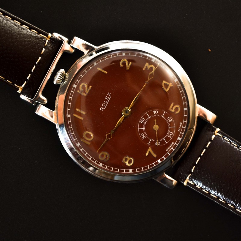 Vintage Rolex chronometer precision pre explorer rare tropical brown dial antique original pocket watch conversion to trench watch photo 3