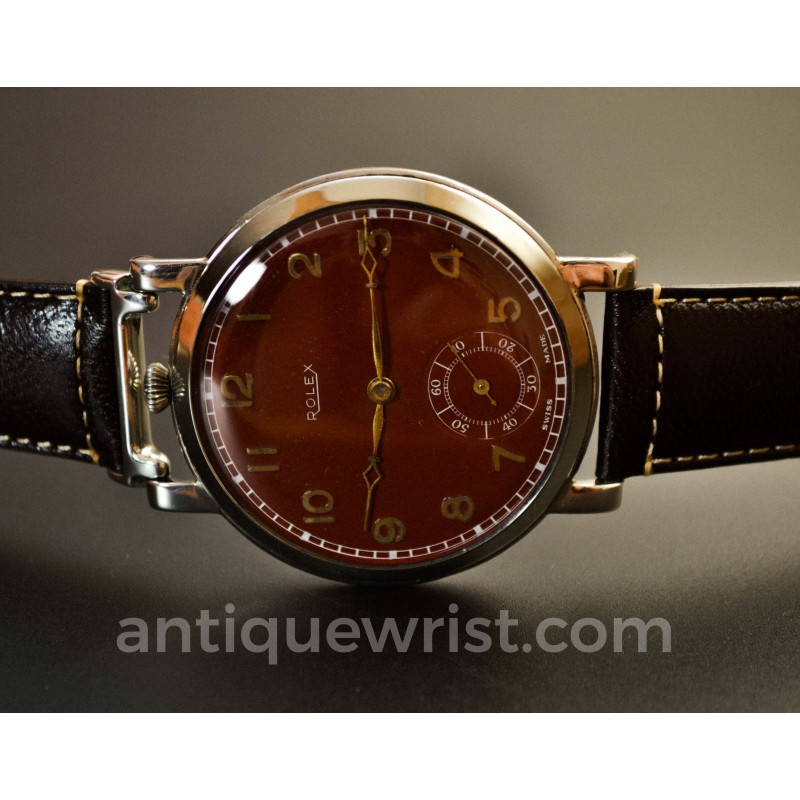 Vintage Rolex chronometer precision pre explorer rare tropical brown dial antique original pocket watch conversion to trench watch photo 9
