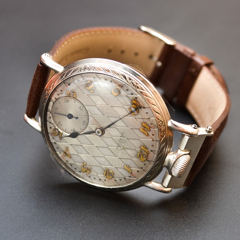 Rolex Marconi Dress Wristwatch circa 1920 – Guilloche Gilt Dial, 15 Jewels