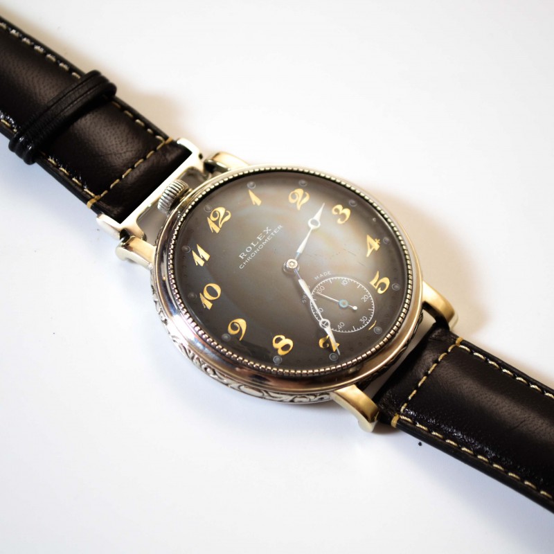 48 mm antique Rolex military pilots watch luminous marks vintage mens chronometer guilloche art deco case