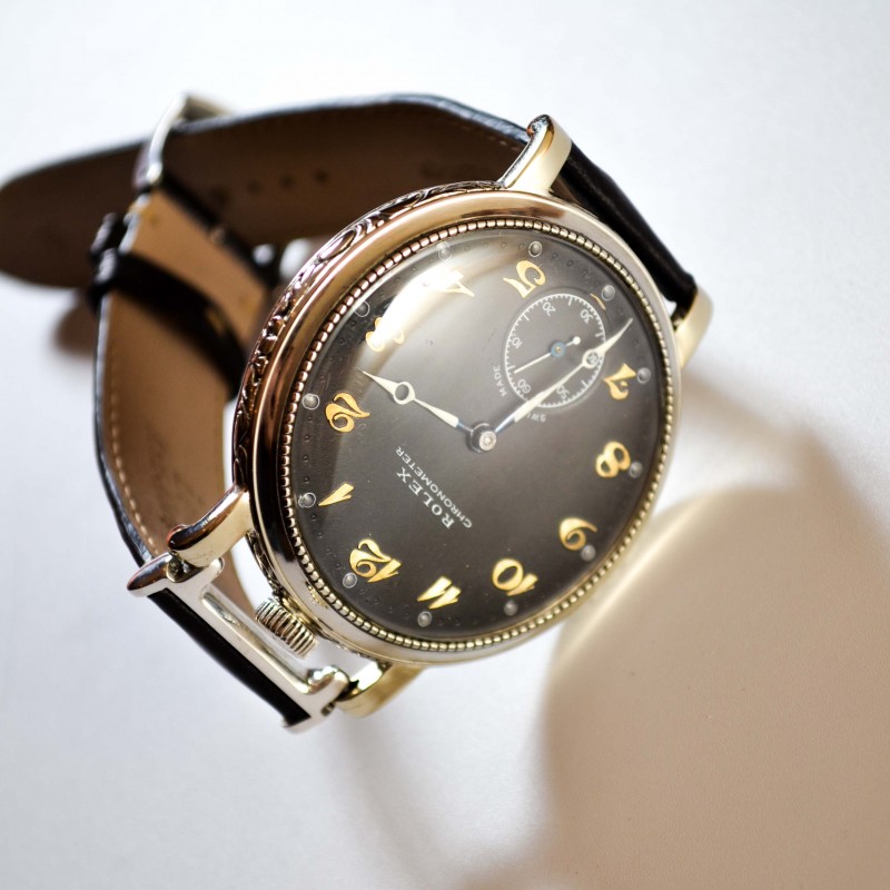 48 mm antique Rolex military pilots watch luminous marks vintage mens chronometer guilloche art deco case photo 2