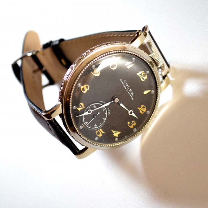 48 mm antique Rolex military pilots watch luminous marks vintage mens chronometer guilloche art deco case photo 3