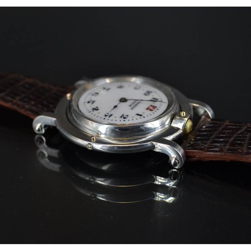Rare 39.5 mm antique Ulysse Nardin wrist watch solid silver WW1 trench photo 4