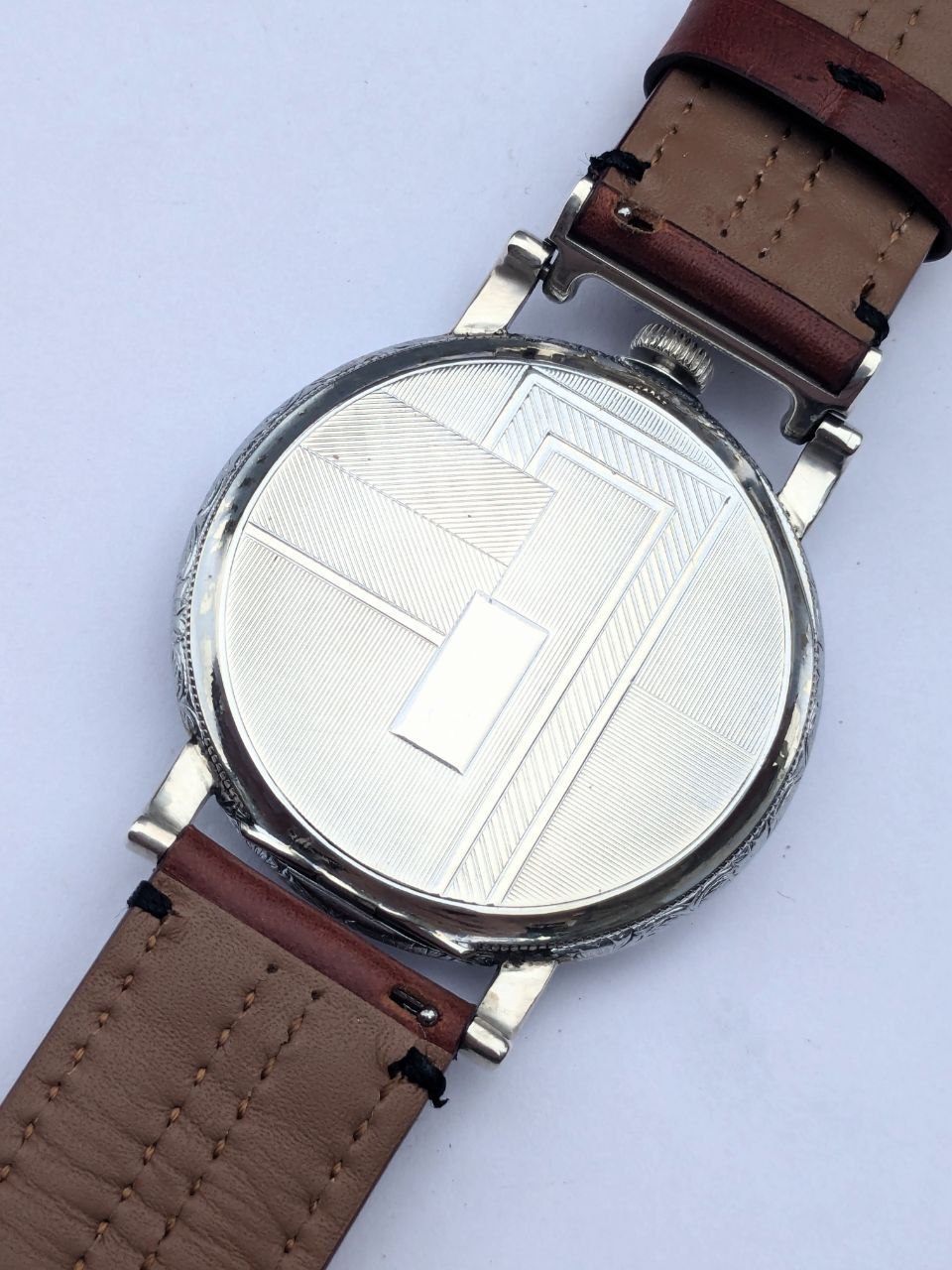 Art deco Rolex Marconi case back, solid silver with engraved hallmarks, Hans Wilsdorf RWC Ltd 1930s
