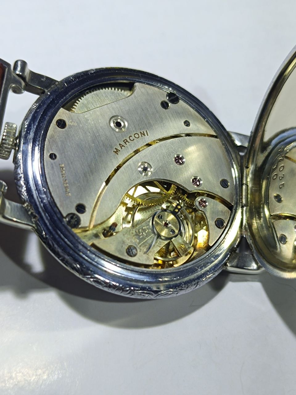 Pocket Rolex Marconi movement, antique chronometer caliber with jeweled bearings, 1930s Hans Wilsdorf
