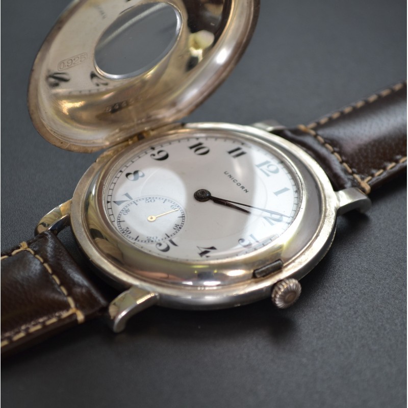 Rolex Unicorn half hunter solid silver military WW1 trench watch unique collectible genuine chronometer from 1920's photo 4