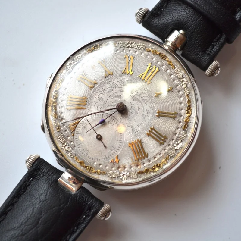 43mm solid silver antique watch Swiss exhibition circa 1850 key wind watch