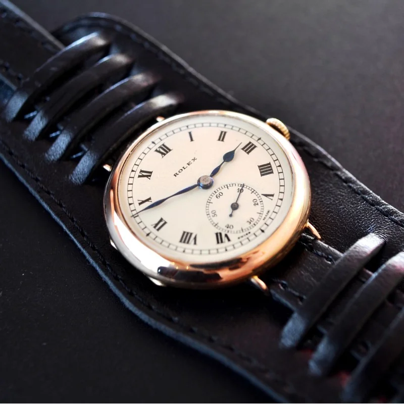 antique vintage rolex solid gold timepiece watch wristwatch trench chronometer old used rare unique ww1 patina swiss