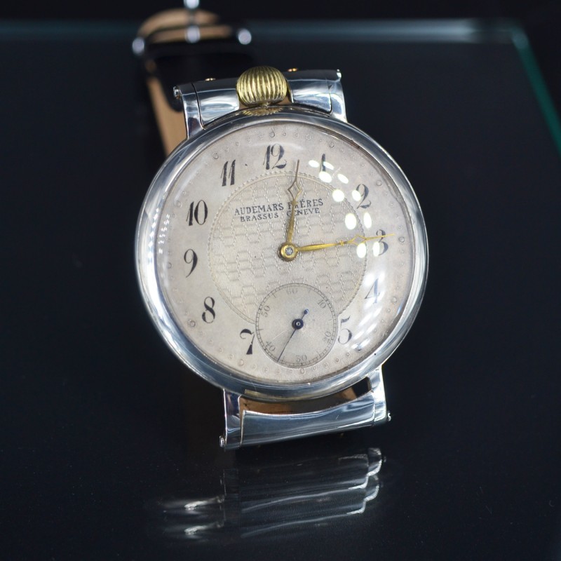 Authentic AUDEMARS Freres oversize solid silver antique swiss pocket conversion to wrist watch chronometer