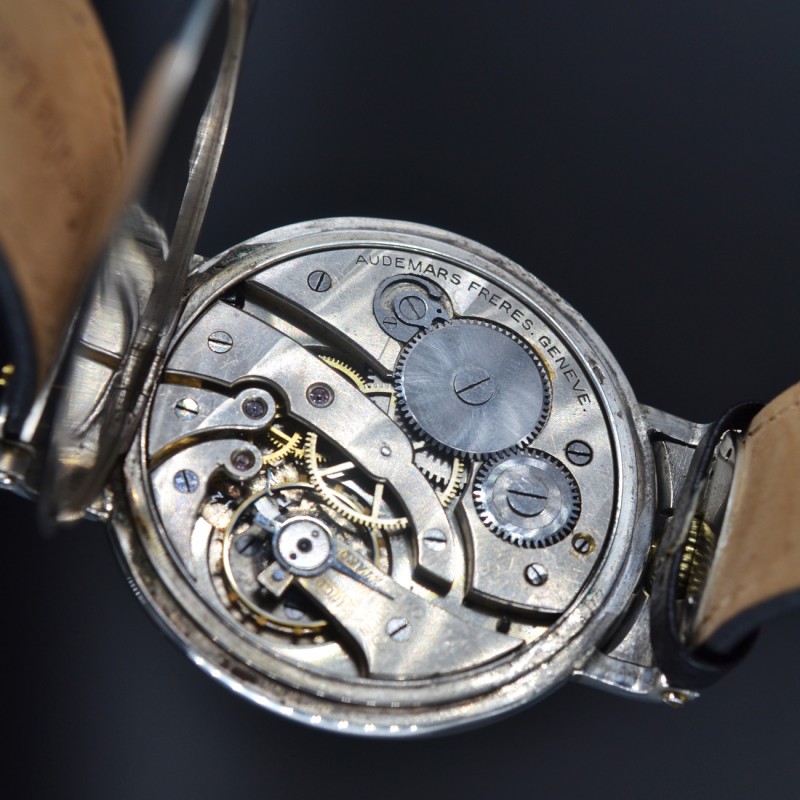 Authentic AUDEMARS Freres oversize solid silver antique swiss pocket conversion to wrist watch chronometer photo 2