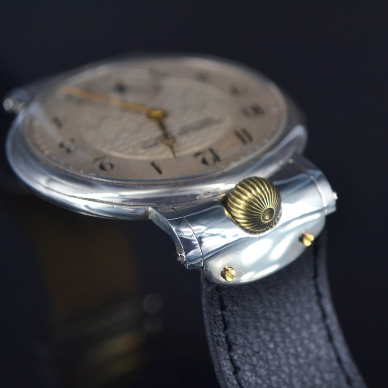 Authentic AUDEMARS Freres oversize solid silver antique swiss pocket conversion to wrist watch chronometer photo 6