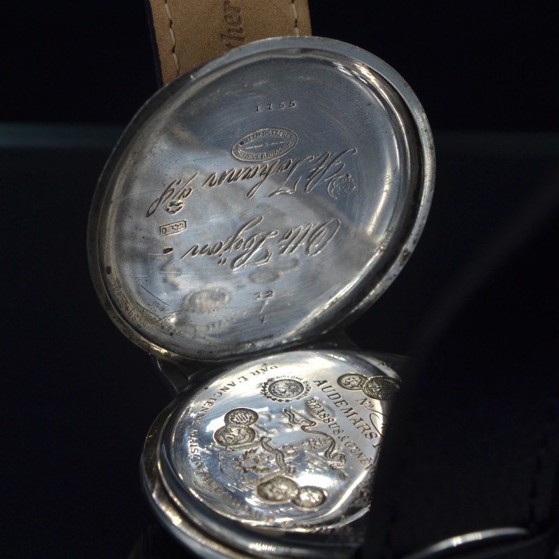 Authentic AUDEMARS Freres oversize solid silver antique swiss pocket conversion to wrist watch chronometer photo 8