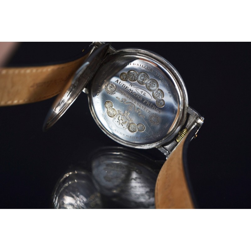 Authentic AUDEMARS Freres oversize solid silver antique swiss pocket conversion to wrist watch chronometer photo 9