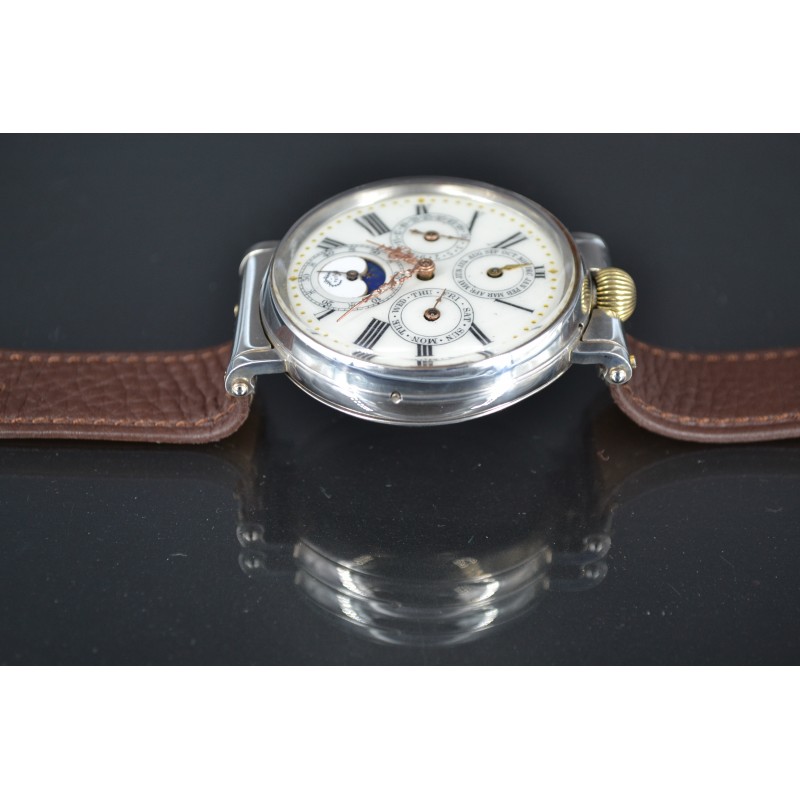 Omega Jura Perpetual Calendar Moonphase silver WW1 antique swiss men wristwatch photo 2