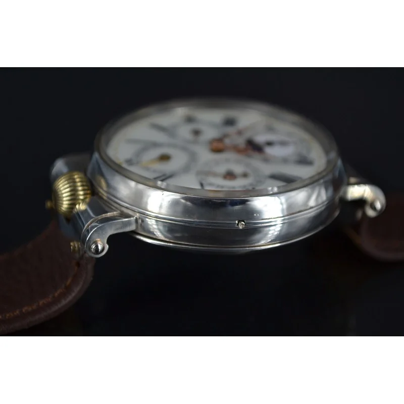 Omega Jura Perpetual Calendar Moonphase silver WW1 antique swiss men wristwatch