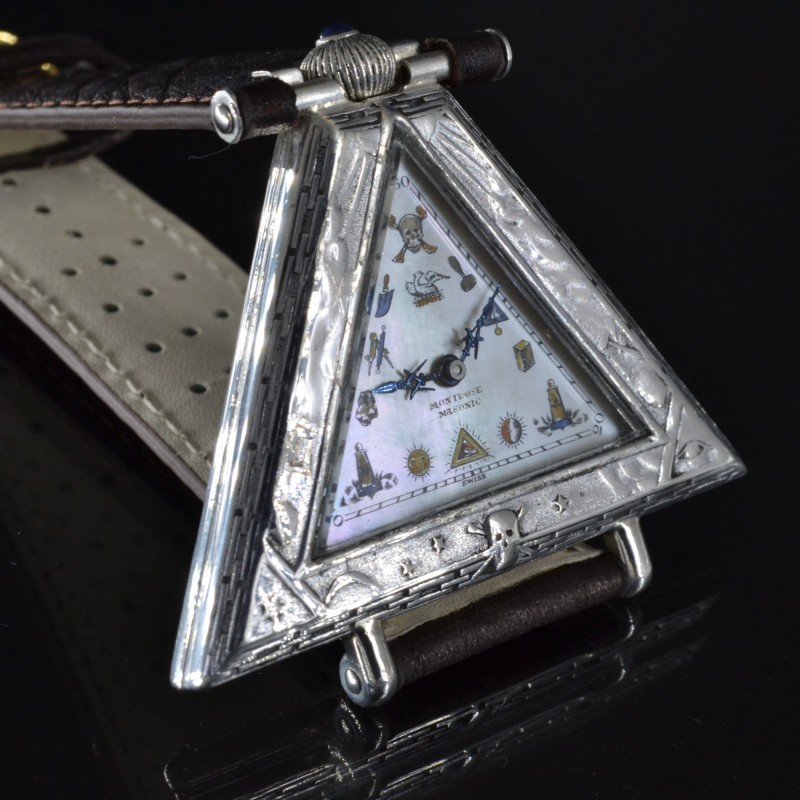 Triangle Masonic High Grade Shockproof Sterling Silver Antique Swiss Wristwatch