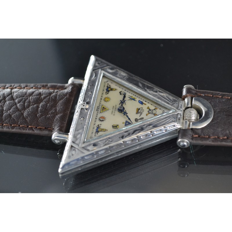 Triangle Masonic High Grade Shockproof Sterling Silver Antique Swiss Wristwatch photo 4