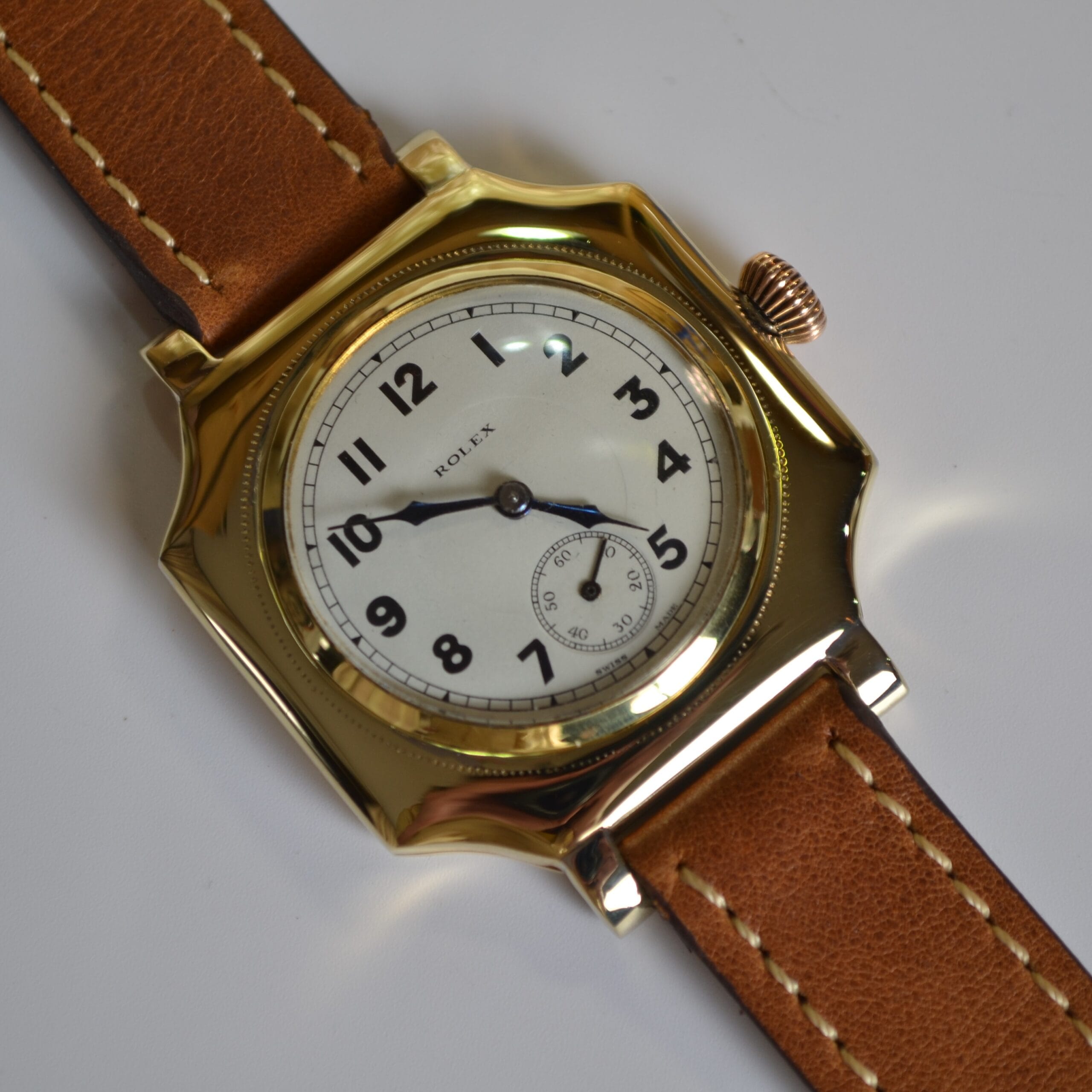 Vintage 1920s Rolex Square Cushion 39mm Gold Plated Men's Wristwatch