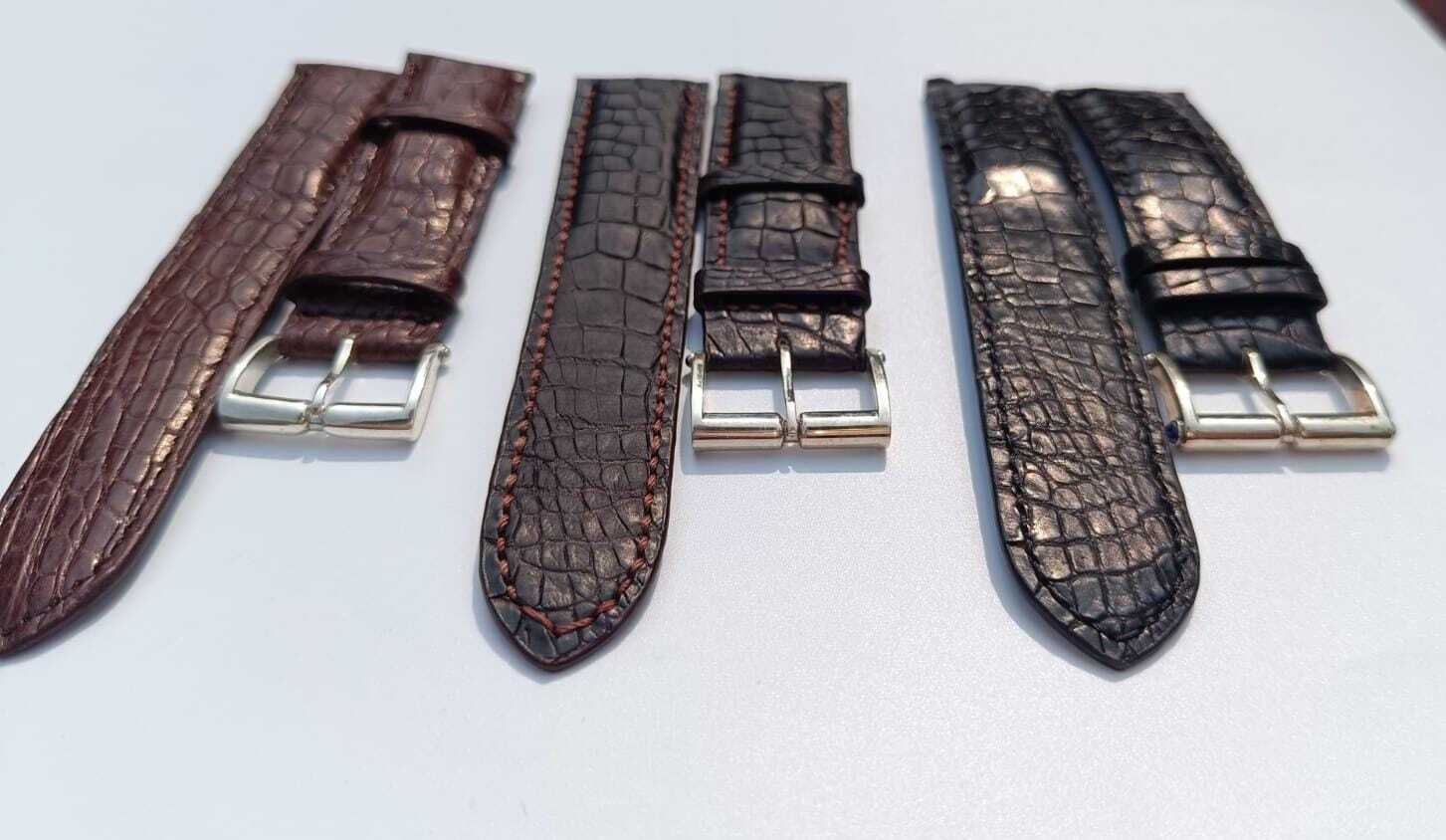 Vintage Crocodile Leather Watch Strap Set 20mm 22mm 24mm – Silver Buckle photo 4