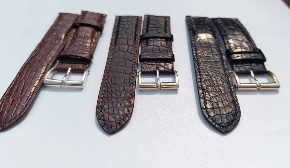Vintage style watch strap set 20mm/22mm/24mm crocodile leather, silver buckle