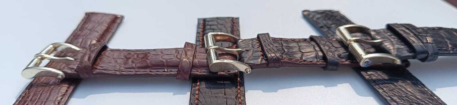 Vintage Crocodile Leather Watch Strap Set 20mm 22mm 24mm – Silver Buckle photo 6