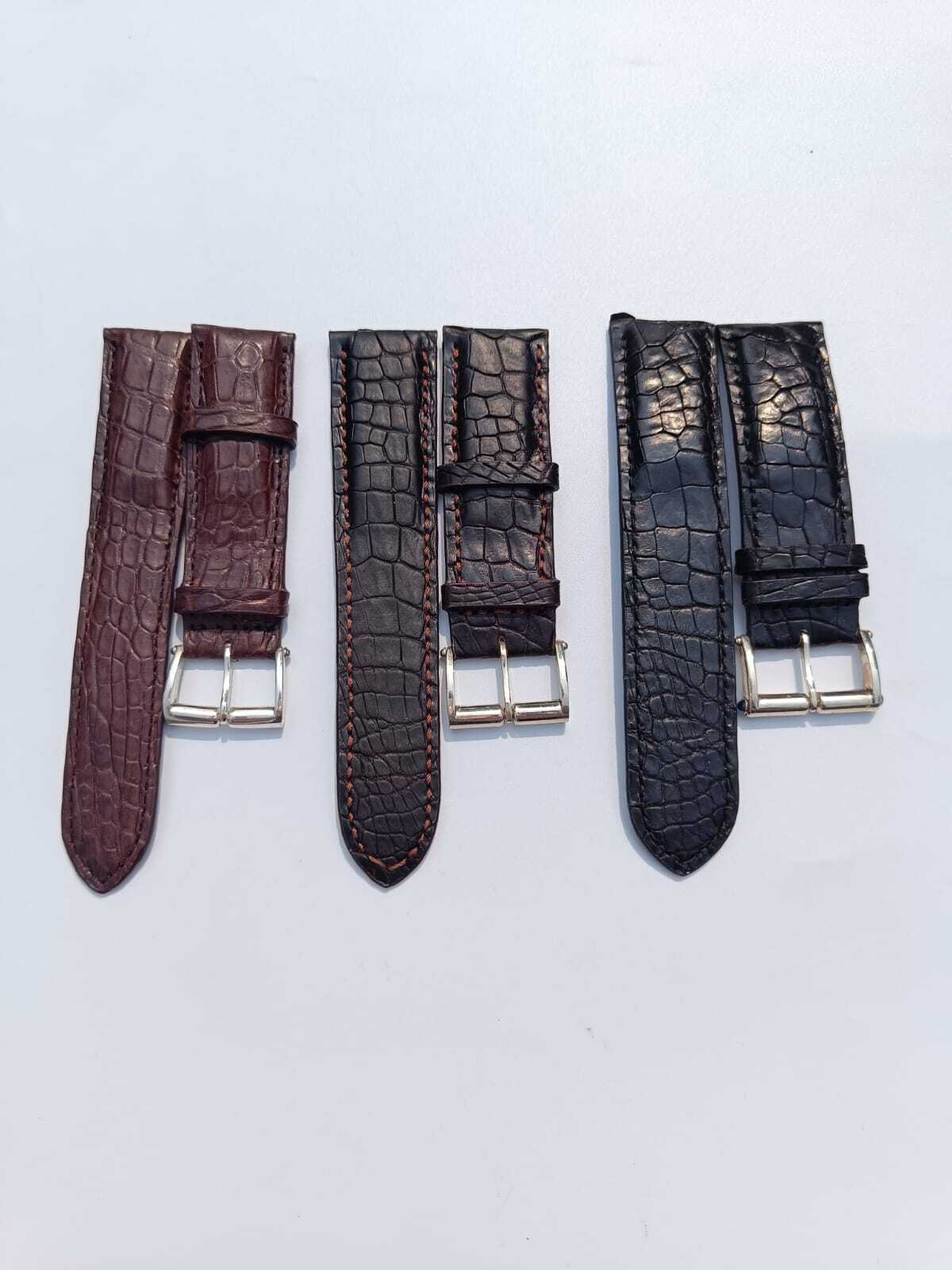 Vintage Crocodile Leather Watch Strap Set 20mm 22mm 24mm – Silver Buckle photo 7