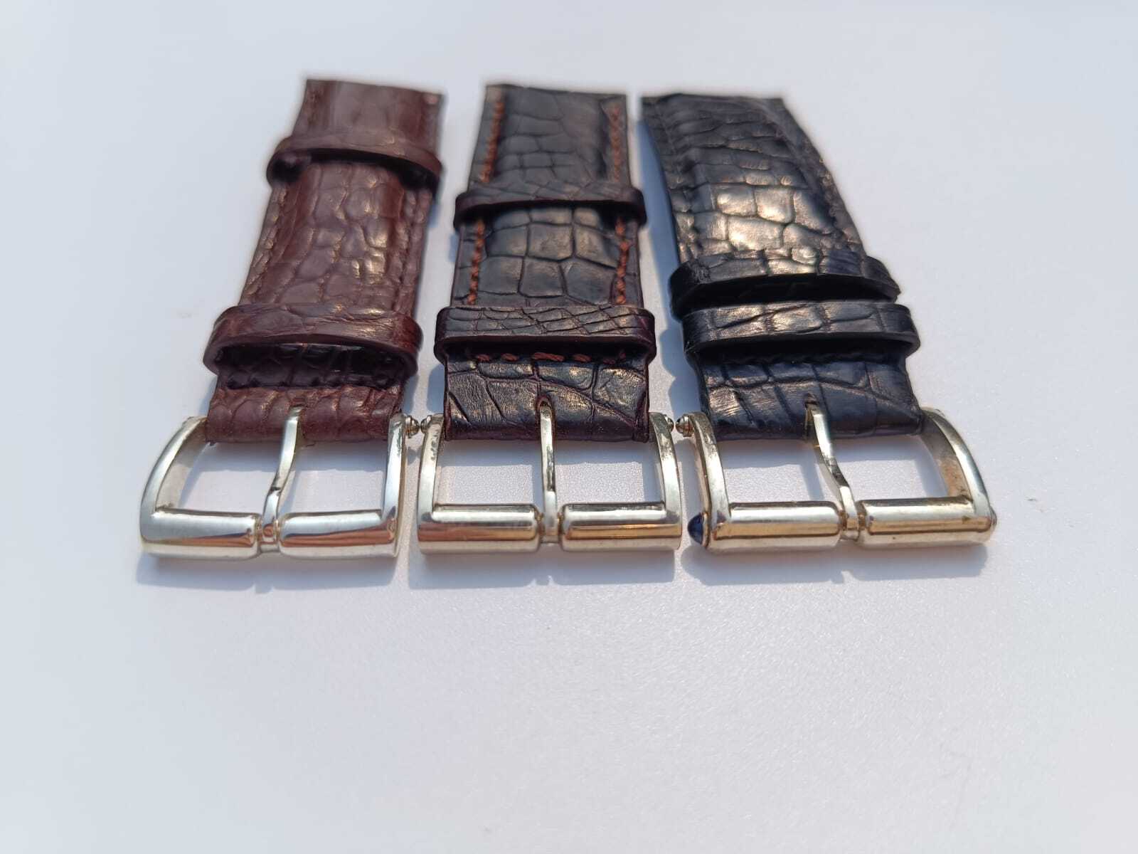 Vintage Crocodile Leather Watch Strap Set 20mm 22mm 24mm – Silver Buckle photo 8