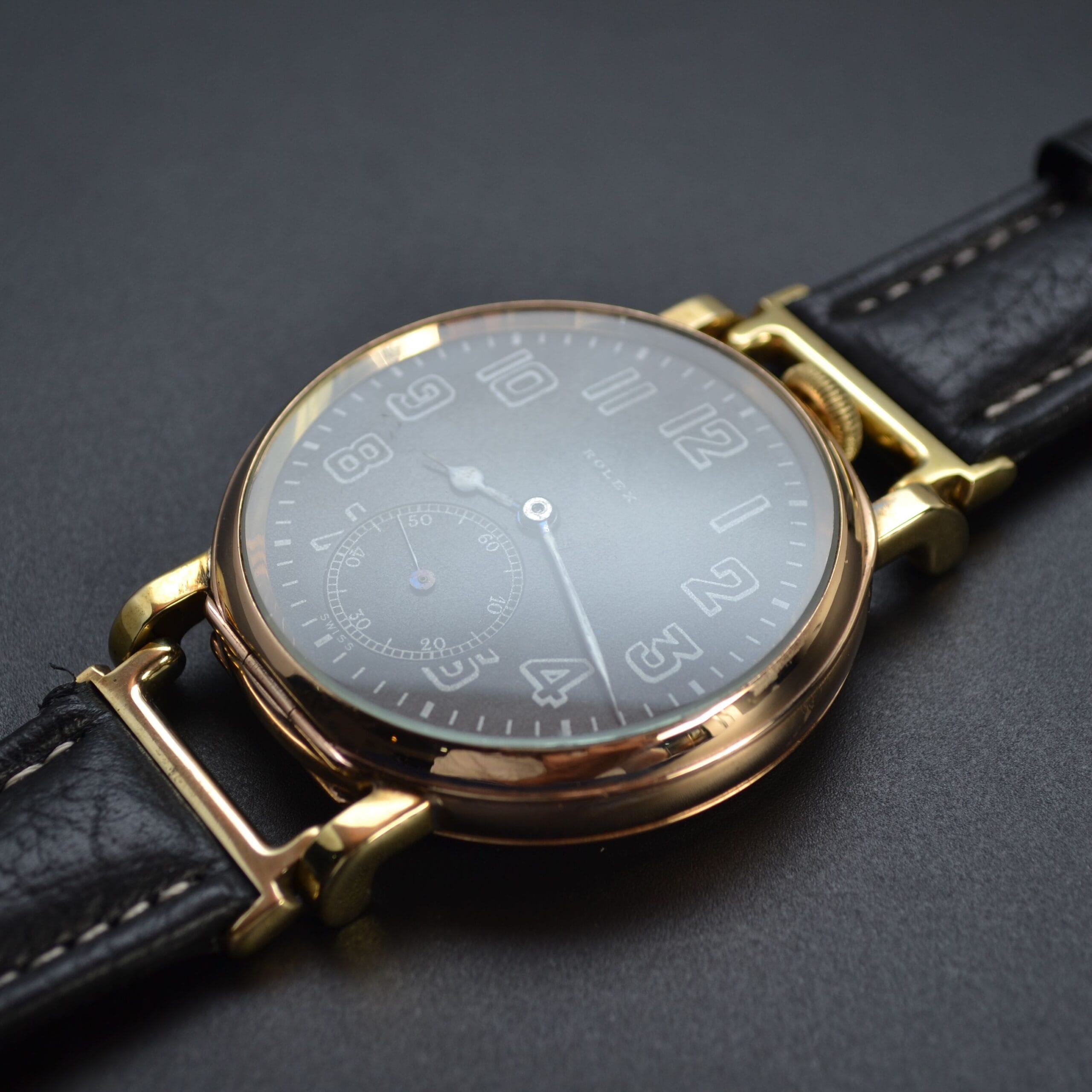 WW1 Rolex Pilot's Watch – 15 Jewel Gold-Plated Dennison Case (Military Issued)
