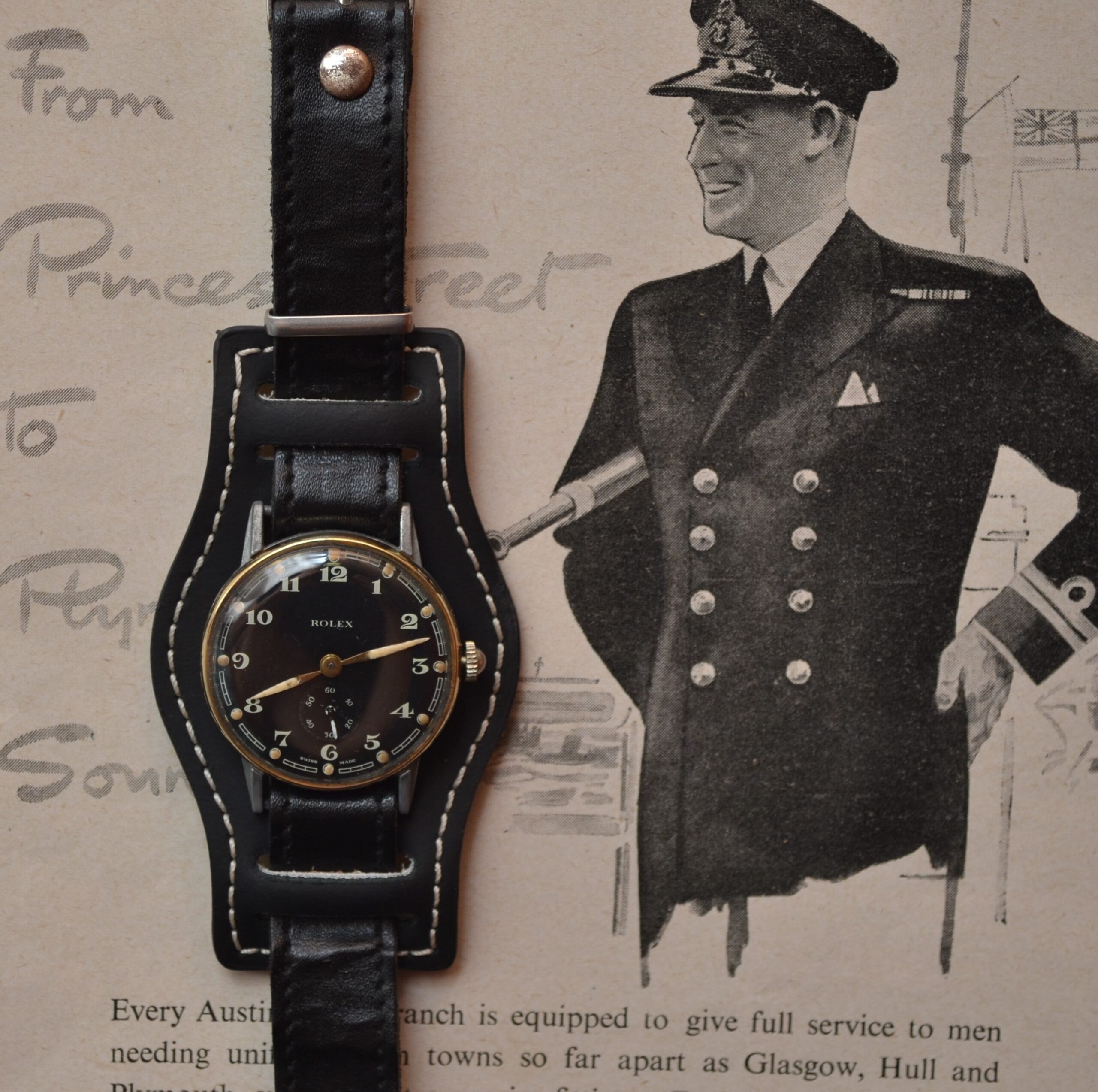 WW2 Era Rolex Bubbleback Military Watch – 35mm Officer's Trench Watch (1940s)