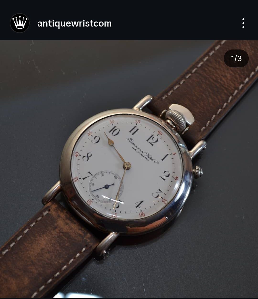 IWC pocket watch converted to wristwatch — notched-strap crown construction