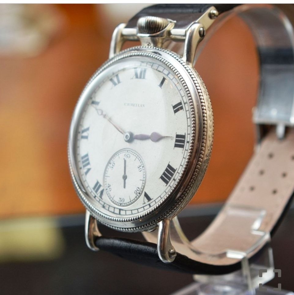 Meylan pocket watch converted to wristwatch — cup-and-link crown construction
