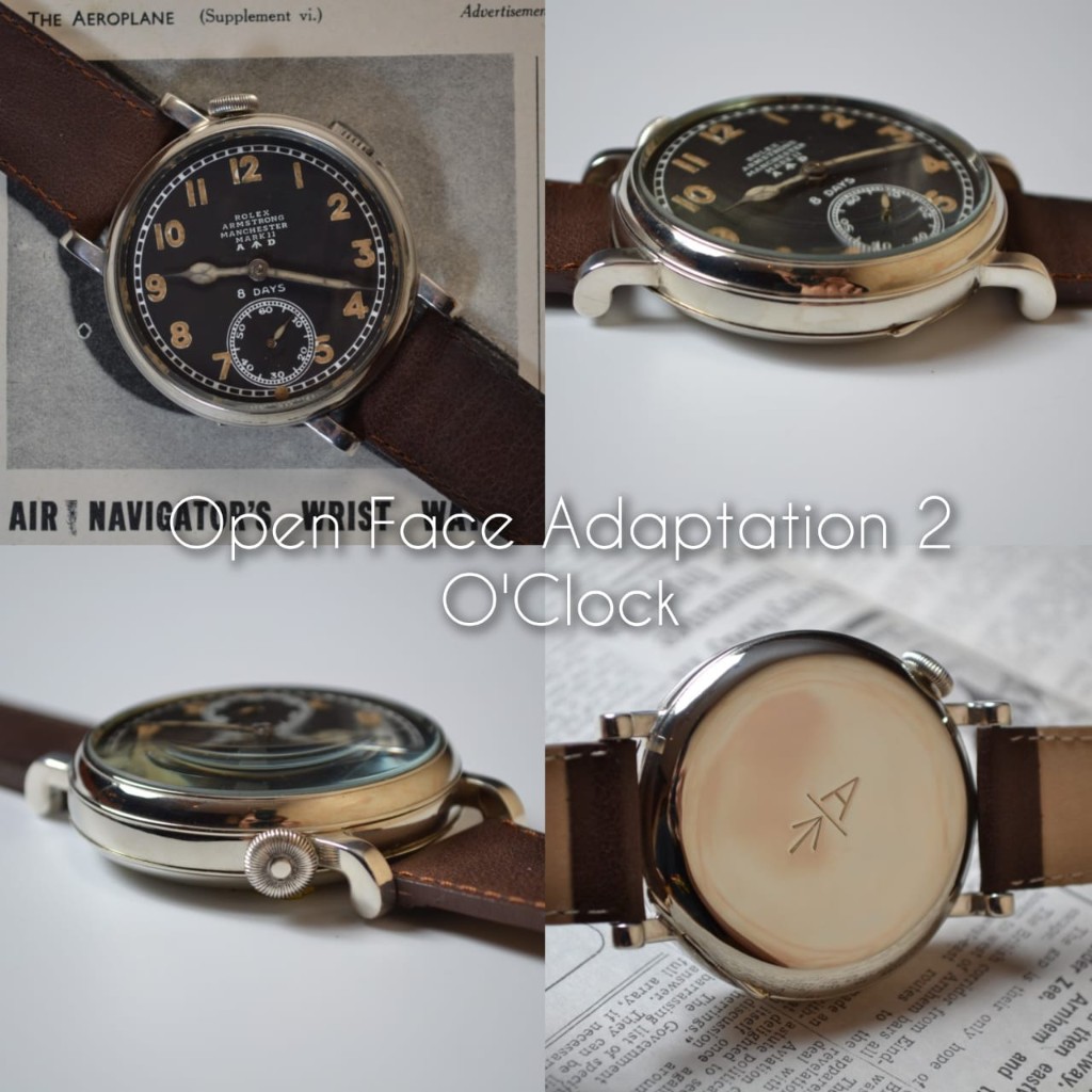 Pocket watch conversion open face style — crown at 2 o'clock, Rolex Armstrong Manchester