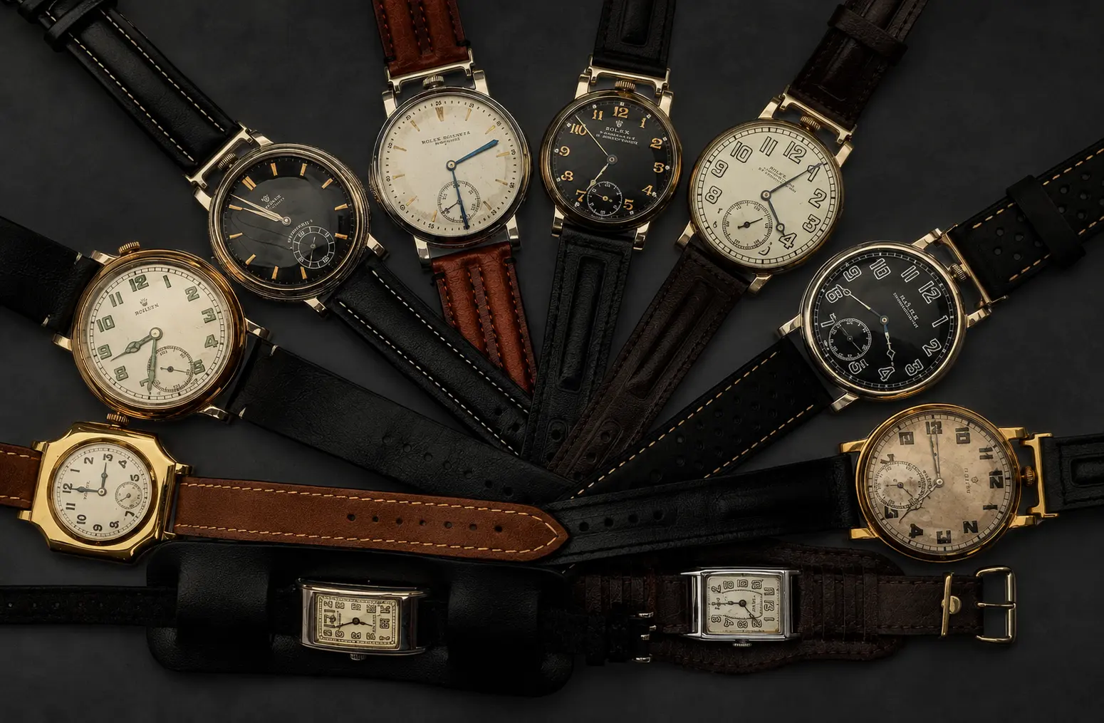 Hand-finished pocket watch conversions with welded lugs, preserved dials and original movements