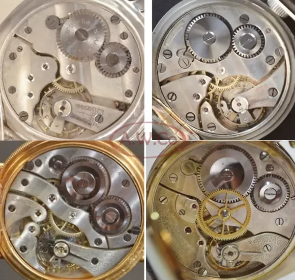 Rolex pocket movement reference — four movement examples various finishes