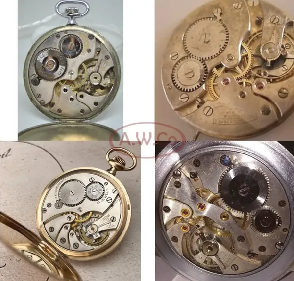 Rolex pocket movement reference — four movement views escapement